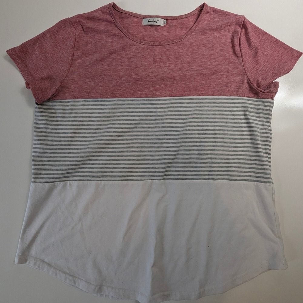 Yunjey Womens XXL Colorblock Striped Short Sleeve T-Shirt Mauve Grey White